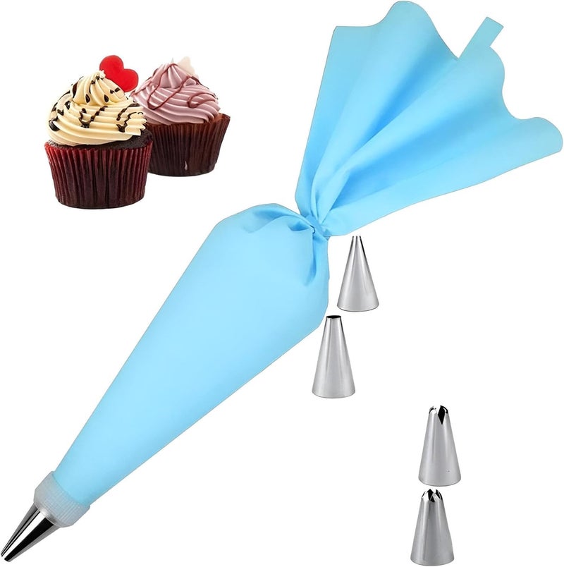 Silicone Piping Bag with 6 Nozzles – Cake & Cupcake Decorating Set, Heat-Resistant, Rust-Proof Stainless Steel Tips for Frosting (One pack) - Image 1