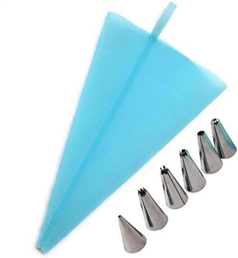 Silicone Piping Bag with 6 Nozzles – Cake & Cupcake Decorating Set, Heat-Resistant, Rust-Proof Stainless Steel Tips for Frosting (One pack) - Image 3