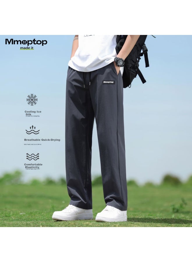 Mmoptop Men's Summer Ice Silk Lightweight Loose Casual Sports Pants Mmql2 Dark Grey M - Image 1