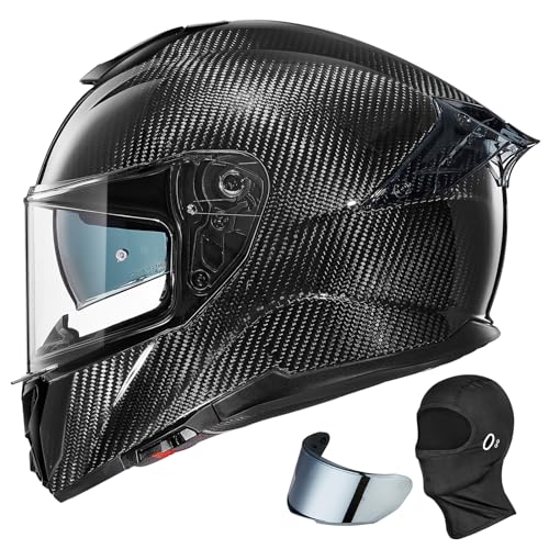 ILM Carbon Fiber Motorcycle Helmets Lightweight Full Face Dual Visor Helmet with Rear Wing Pinlock Compatible Motorbike Street Bike DOT ECE Men Women Model 861C (CarbonFiber3K, L) - Image 1