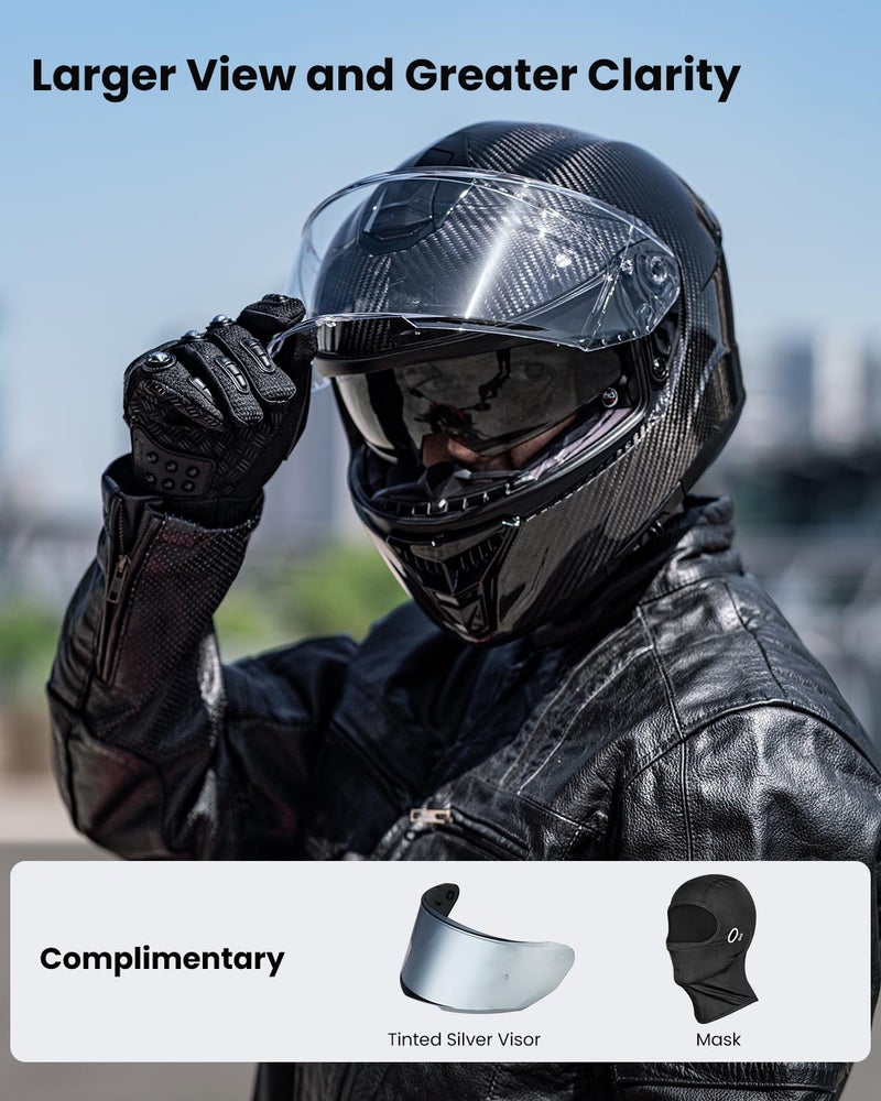 ILM Carbon Fiber Motorcycle Helmets Lightweight Full Face Dual Visor Helmet with Rear Wing Pinlock Compatible Motorbike Street Bike DOT ECE Men Women Model 861C (CarbonFiber3K, L) - Image 3