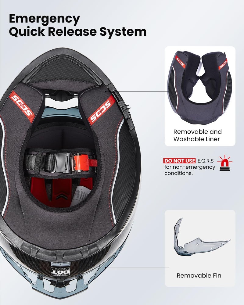 ILM Carbon Fiber Motorcycle Helmets Lightweight Full Face Dual Visor Helmet with Rear Wing Pinlock Compatible Motorbike Street Bike DOT ECE Men Women Model 861C (CarbonFiber3K, L) - Image 5