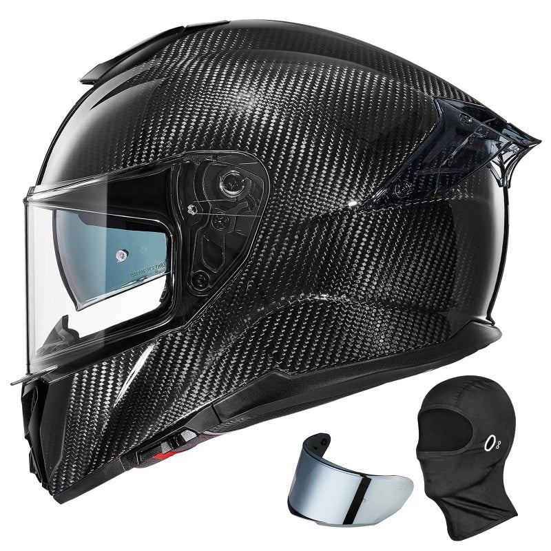 ILM Carbon Fiber Motorcycle Helmets Lightweight Full Face Dual Visor Helmet with Rear Wing Pinlock Compatible Motorbike Street Bike DOT ECE Men Women Model 861C (CarbonFiber3K, L) - Image 2