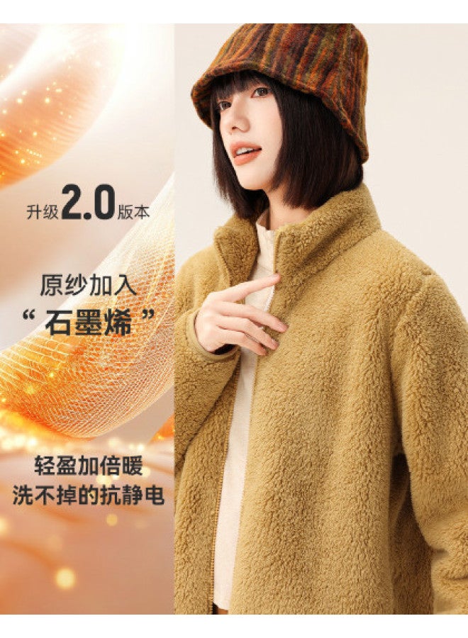 Flying in the snow New Autumn/winter Short Stand Collar Large Pocket Unisex Coral Fleece Jacket - Image 1