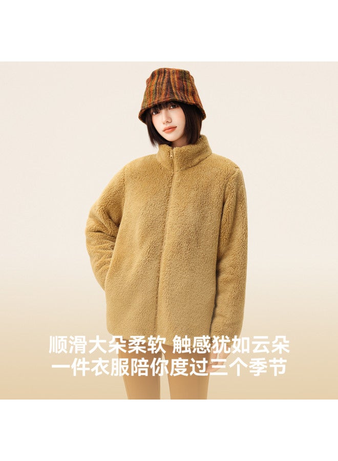 Flying in the snow New Autumn/winter Short Stand Collar Large Pocket Unisex Coral Fleece Jacket - Image 3