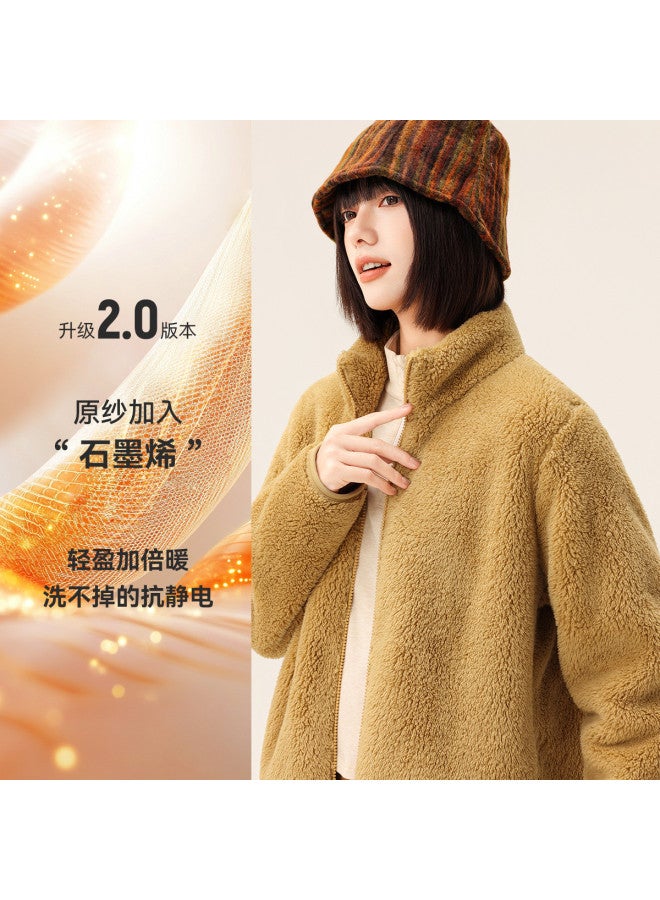 Flying in the snow New Autumn/winter Short Stand Collar Large Pocket Unisex Coral Fleece Jacket - Image 2