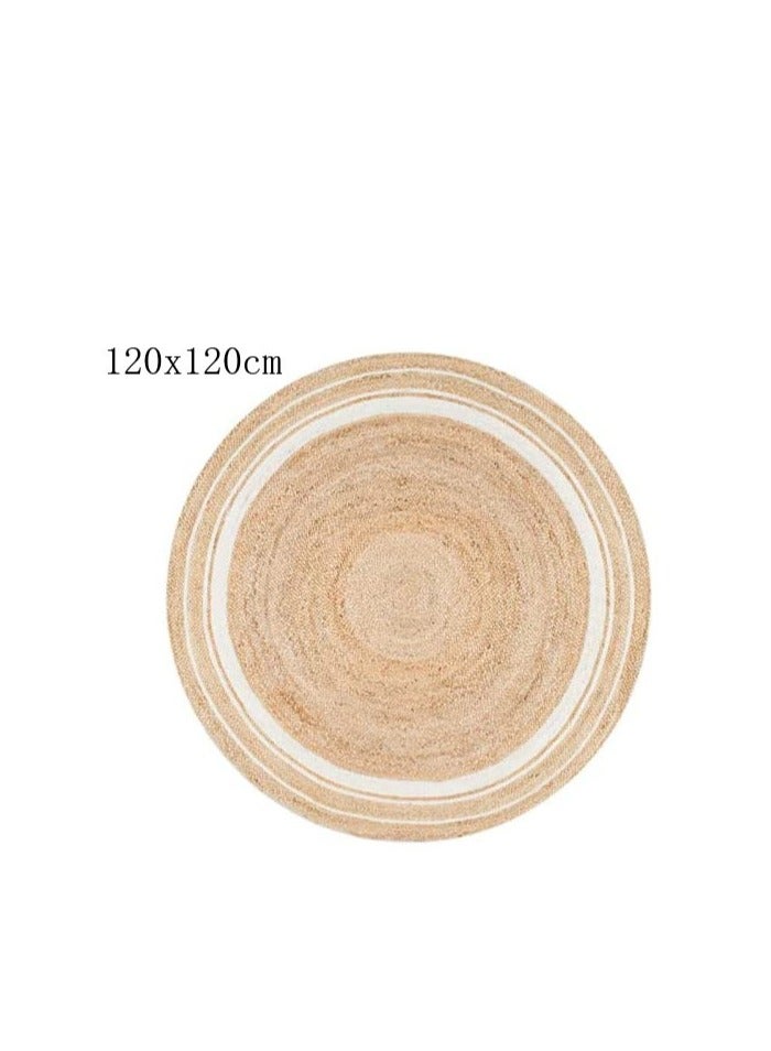 FFD Natural Jute Rug with White Line Jute Rug Carpet Handmade Braided Jute Carpet  - Image 2