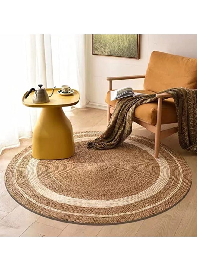 FFD Natural Jute Rug with White Line Jute Rug Carpet Handmade Braided Jute Carpet  - Image 3