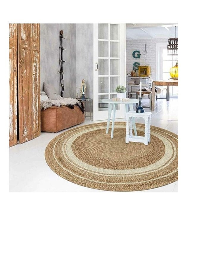 FFD Natural Jute Rug with White Line Jute Rug Carpet Handmade Braided Jute Carpet  - Image 4