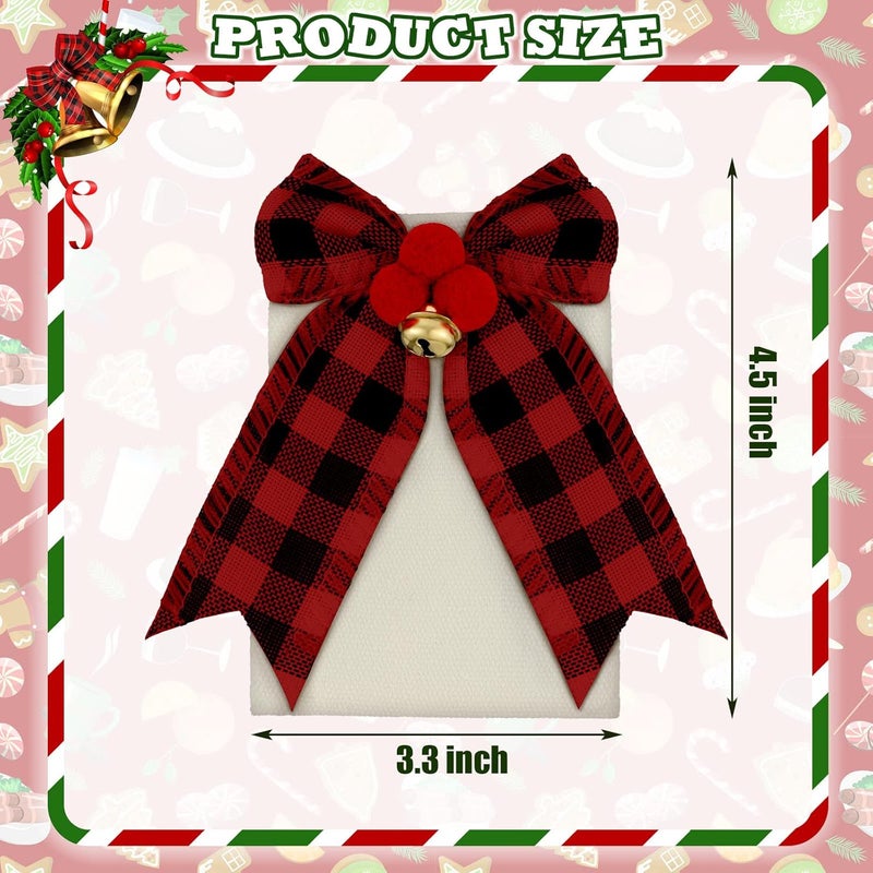 Patelai حامل أدوات المائدة الفضية لعيد الميلاد 12 قطعة حامل أدوات البورلاپ لحفلة عيد الميلاد حامل أدوات المائدة بتصميم مربعات البيسون لحقيبة الشوكة لتزيين طاولة العشاء باللونين الأحمر والأسود - Image 3