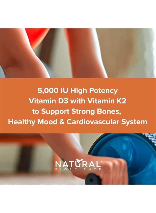 Natural BioScience Sugar Free Vitamin D3 K2 Gummies - Vitamin D3 Gummies 5000 IU+K2 MK7 80 mcg, K2 D3 Vitamin Supplement Adults, Vitamin D K2 for Bones, Immune, Heart, Mood, Kosher, Halal, Gluten-Free, Non-GMO, 60 Count - Image 2
