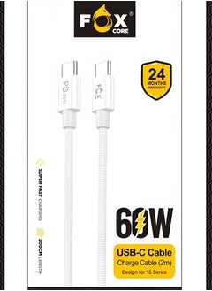Fox USB C Braided Fast Charging Cable USB C to USB C 2M 60W PD Compatible with iPad Mini/Pro 12 inch/MacBook Pro/Air, iPhone 15 Series, Samsung S23 Ultra/Huawei P60 by Foxcore  - Image 1
