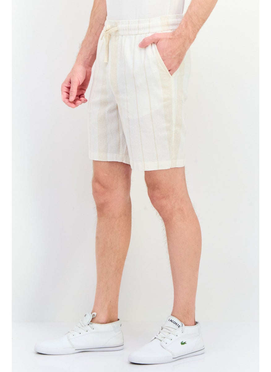 Algspar Men Stripe Basic Shorts, Off White  - Image 2