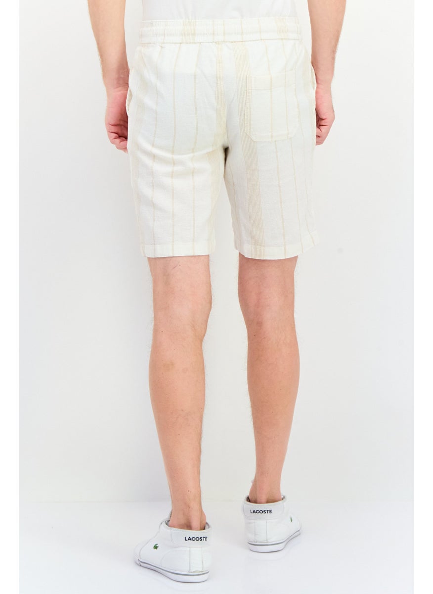 Algspar Men Stripe Basic Shorts, Off White  - Image 3