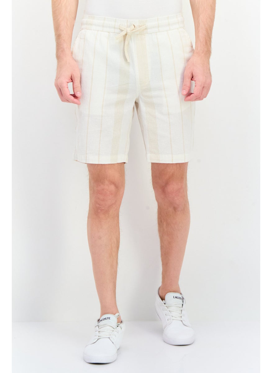 Algspar Men Stripe Basic Shorts, Off White  - Image 1