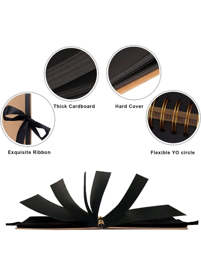 MostNow Large Scrapbook Photo Album, 12"x 8" Scrap Book with 80 Pages Black Craft Paper, DIY Photo Album with Pens, Photo Corners for Adults Wedding, Birthday Gifts Memory Book (Brown) - Image 2