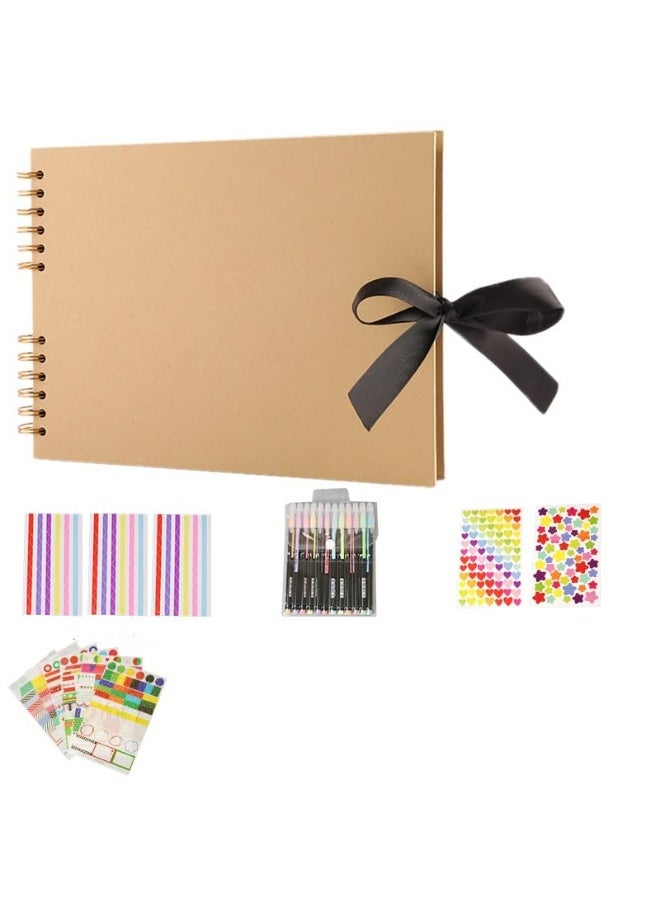 MostNow Large Scrapbook Photo Album, 12"x 8" Scrap Book with 80 Pages Black Craft Paper, DIY Photo Album with Pens, Photo Corners for Adults Wedding, Birthday Gifts Memory Book (Brown) - Image 1