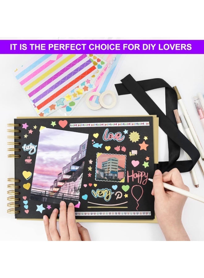 MostNow Large Scrapbook Photo Album, 12"x 8" Scrap Book with 80 Pages Black Craft Paper, DIY Photo Album with Pens, Photo Corners for Adults Wedding, Birthday Gifts Memory Book (Brown) - Image 5