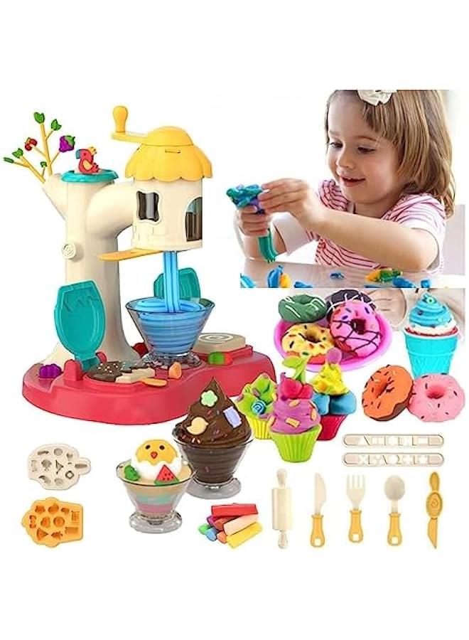 Kids Play Dough Kitchen Creations Noodle Maker, Handmade DIY Creative Noodle Machine Toy Kit with Dough and Molds for Kids 2 3 4 5 Year Old (Ice Cream Maker)