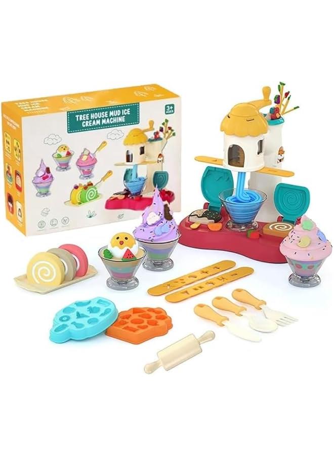 Kids Play Dough Kitchen Creations Noodle Maker, Handmade DIY Creative Noodle Machine Toy Kit with Dough and Molds for Kids 2 3 4 5 Year Old (Ice Cream Maker)