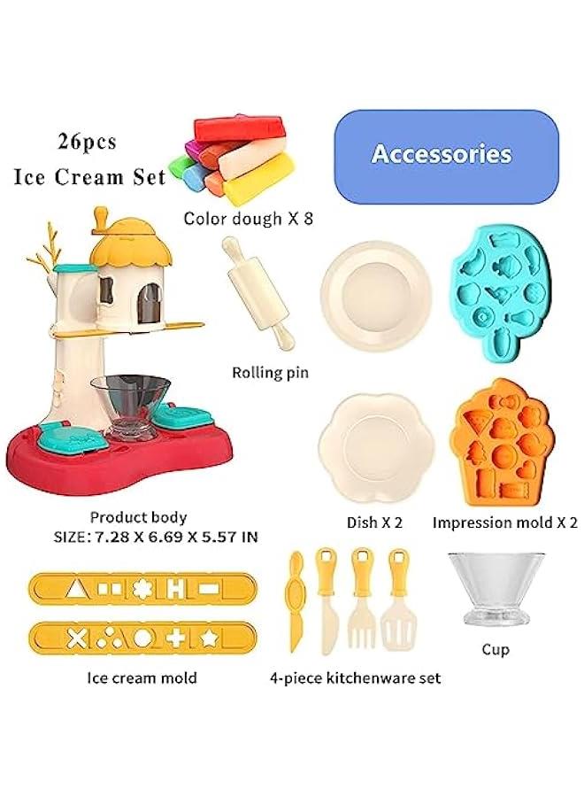 Kids Play Dough Kitchen Creations Noodle Maker, Handmade DIY Creative Noodle Machine Toy Kit with Dough and Molds for Kids 2 3 4 5 Year Old (Ice Cream Maker)