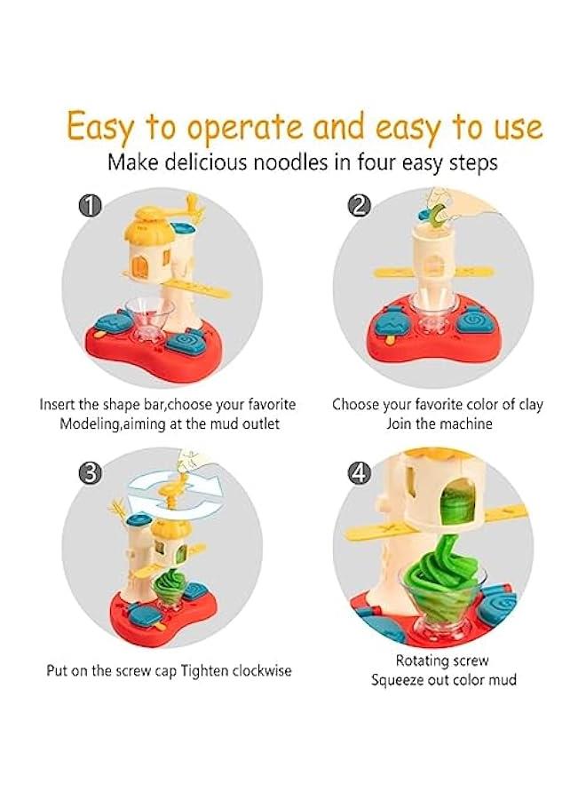 Kids Play Dough Kitchen Creations Noodle Maker, Handmade DIY Creative Noodle Machine Toy Kit with Dough and Molds for Kids 2 3 4 5 Year Old (Ice Cream Maker)