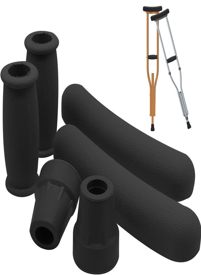 ZIYIZE Crutch Padding and Crutches Accessories, Comfort Padding for Armpits and Hand Grips with Replacement Tips, Fits Standard Aluminum Crutches 6 Pcs(Black) - Image 1