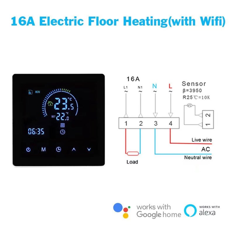 WiFi Smart Intelligent Thermostat Temperature Controller for Electric Heating Equipment LCD Display Touch Button Programmable App Remote Control Underground Heating for Home Office Hotel - Image 2