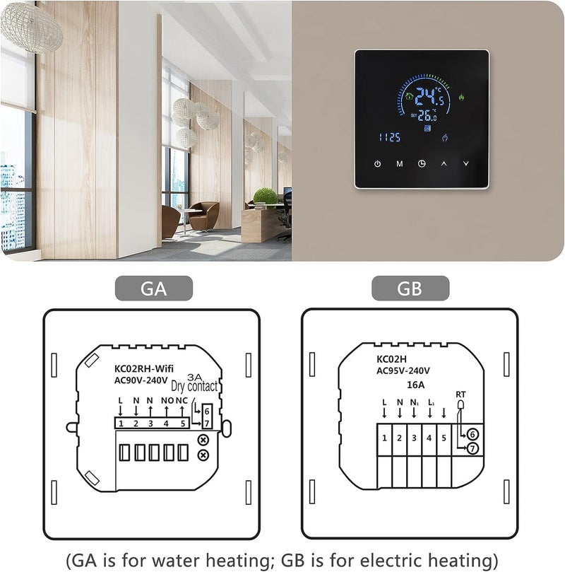 WiFi Smart Intelligent Thermostat Temperature Controller for Electric Heating Equipment LCD Display Touch Button Programmable App Remote Control Underground Heating for Home Office Hotel - Image 3
