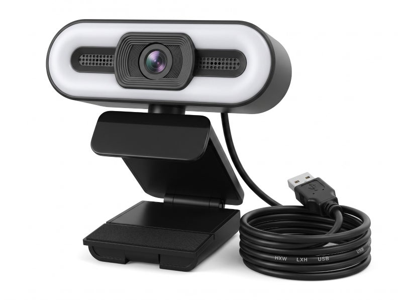 كاميرا ويب بدقة Full HD 1080P بلون أسود، متوافقة مع USB Plug and Play، مزودة بميكروفون مدمج وعرض شاشة واسع، مناسبة للاستخدام في المكالمات والتعليم عن بعد