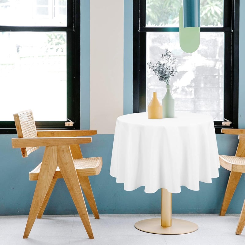 FXKS 4 Packs White Round Table Cloth 70 Inch Circular Table Cloth, Stain and Resistant Washable Polyester Round Tablecloth Table Cover for Wedding Parties Banquet Reception Gift Table - Image 2