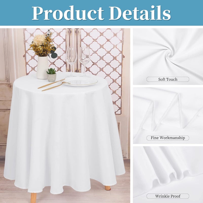 FXKS 4 Packs White Round Table Cloth 70 Inch Circular Table Cloth, Stain and Resistant Washable Polyester Round Tablecloth Table Cover for Wedding Parties Banquet Reception Gift Table - Image 4