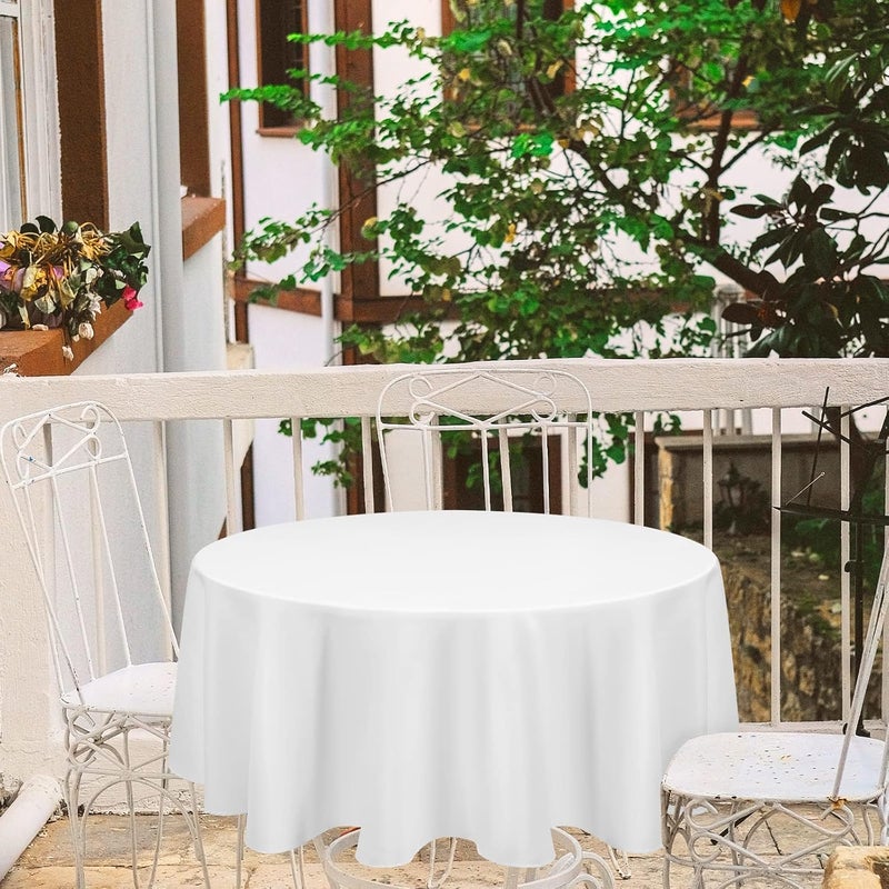 FXKS 4 Packs White Round Table Cloth 70 Inch Circular Table Cloth, Stain and Resistant Washable Polyester Round Tablecloth Table Cover for Wedding Parties Banquet Reception Gift Table - Image 5