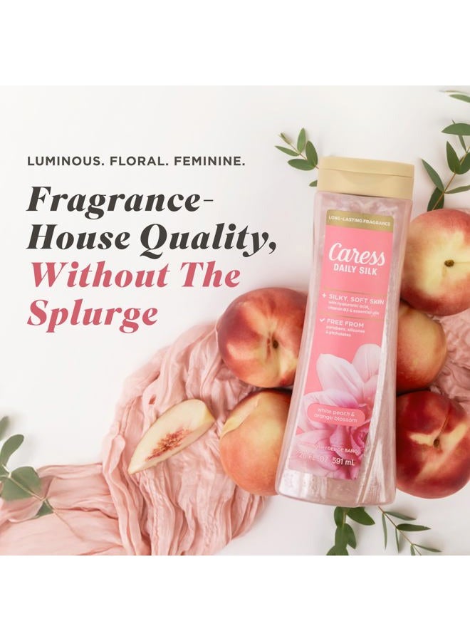 Caress Body Wash for Women, Daily Silk White Peach & Orange Blossom, Shower Gel Body Wash Moisturizing for Noticeably Silky, Soft Skin, 20 fl oz, 4 Pack - Image 3