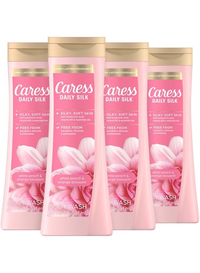 Caress Body Wash for Women, Daily Silk White Peach & Orange Blossom, Shower Gel Body Wash Moisturizing for Noticeably Silky, Soft Skin, 20 fl oz, 4 Pack - Image 1