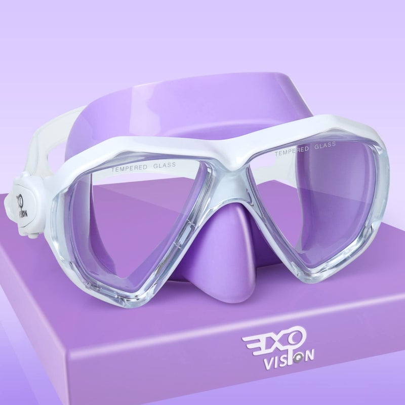 EXP VISION قناع الغوص للأطفال، قناع سباحة مضاد للضباب بزاوية 180 درجة، نظارات سباحة زجاج مقسى مع غطاء أنف وختم سيليكون، معدات قناع الغوص للسباحة والغوص والغوص السطحي للأطفال من 4-14 سنة أولاد وبنات (بنفسجي) - Image 1