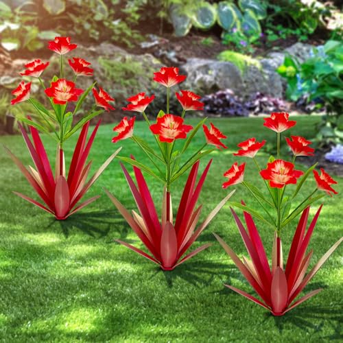 Homight Metal Agave Plant Outdoor Decoration Outdoor Garden Decoration Daffodils Flowers Mexican Yard Art Daffodils Flowers Decorative Garden Gift 3 Big red Daffodil - Image 1