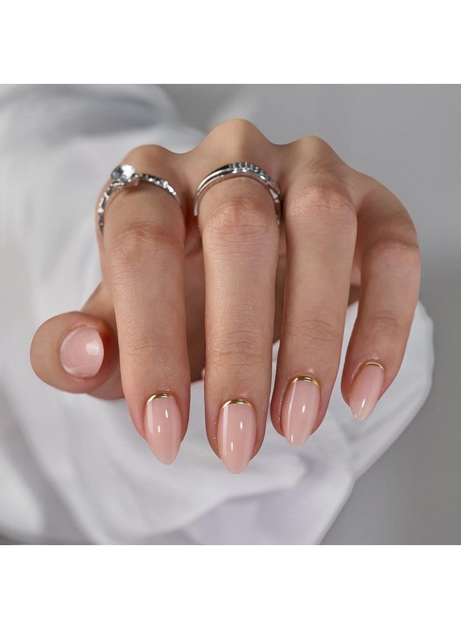 بي تي آرت بوكس اضغط على الأظافر القصيرة اللوزية، اضغط على الأظافر بتصميم رقائق ذهبية، غراء على الأظافر هدية للنساء، مناسب للغاية وعصا لامعة على الأظافر في 16 مقاسًا 30 مجموعة أظافر، نهاية ذهبية - Image 1