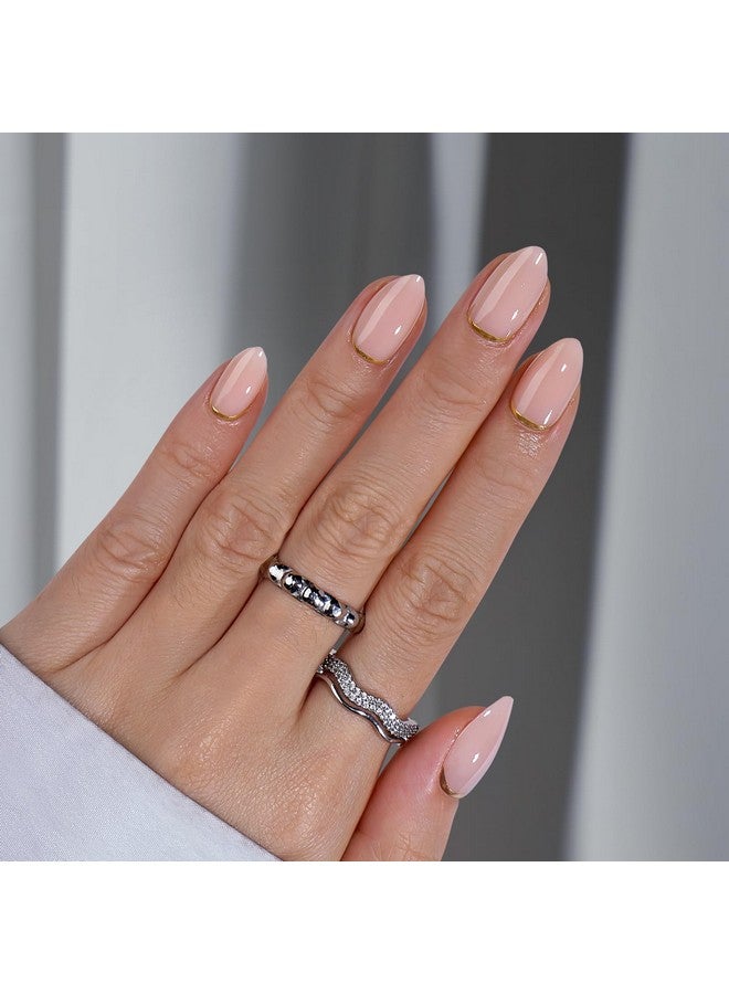 بي تي آرت بوكس اضغط على الأظافر القصيرة اللوزية، اضغط على الأظافر بتصميم رقائق ذهبية، غراء على الأظافر هدية للنساء، مناسب للغاية وعصا لامعة على الأظافر في 16 مقاسًا 30 مجموعة أظافر، نهاية ذهبية - Image 4