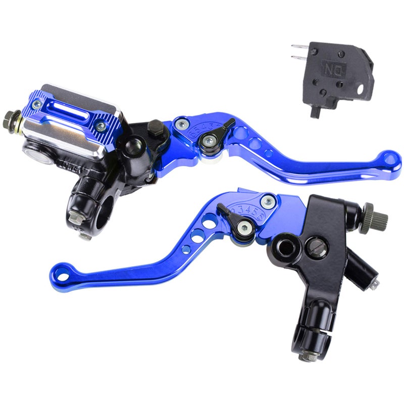 MRELC Universal Motorcycle 78 22mm Handlebar Brake Master Cylinder Clutch Lever CNC Left Right Set Compatible with Harley Honda Kawasaki Suzuki Yamaha Piston Diameter 127mm Blue