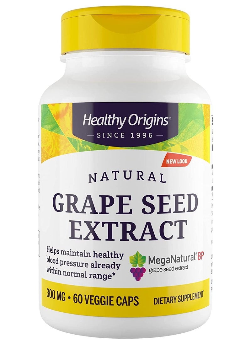 Healthy Origins - MegaNatural BP-Grape Seed Extract, 300 mg - Blood Flow Support - Premium Grapeseed Extract Capsules - Non-GMO & Gluten-Free Supplement - 60 Veggie Capsules - Image 1