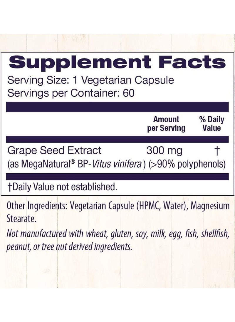 Healthy Origins - MegaNatural BP-Grape Seed Extract, 300 mg - Blood Flow Support - Premium Grapeseed Extract Capsules - Non-GMO & Gluten-Free Supplement - 60 Veggie Capsules - Image 1