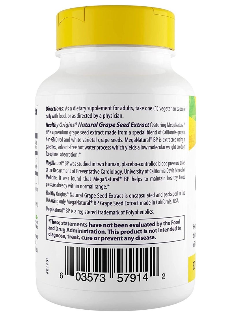 Healthy Origins - MegaNatural BP-Grape Seed Extract, 300 mg - Blood Flow Support - Premium Grapeseed Extract Capsules - Non-GMO & Gluten-Free Supplement - 60 Veggie Capsules - Image 1