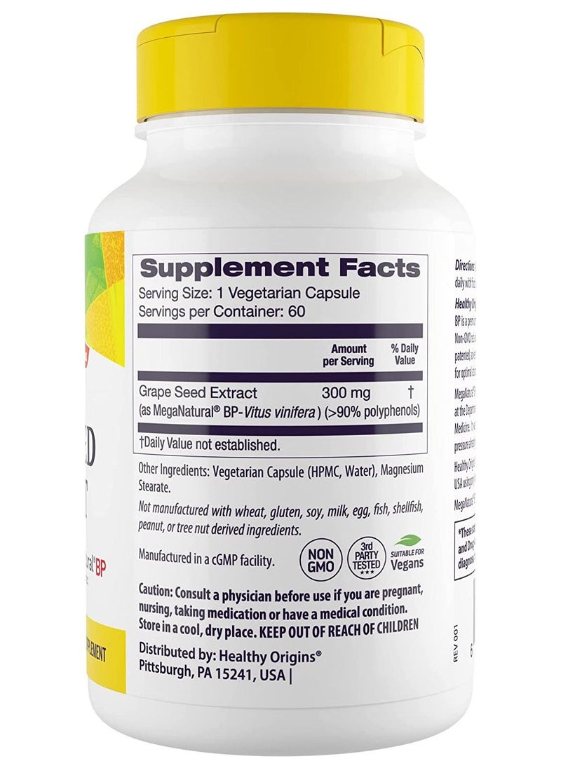 Healthy Origins - MegaNatural BP-Grape Seed Extract, 300 mg - Blood Flow Support - Premium Grapeseed Extract Capsules - Non-GMO & Gluten-Free Supplement - 60 Veggie Capsules - Image 1