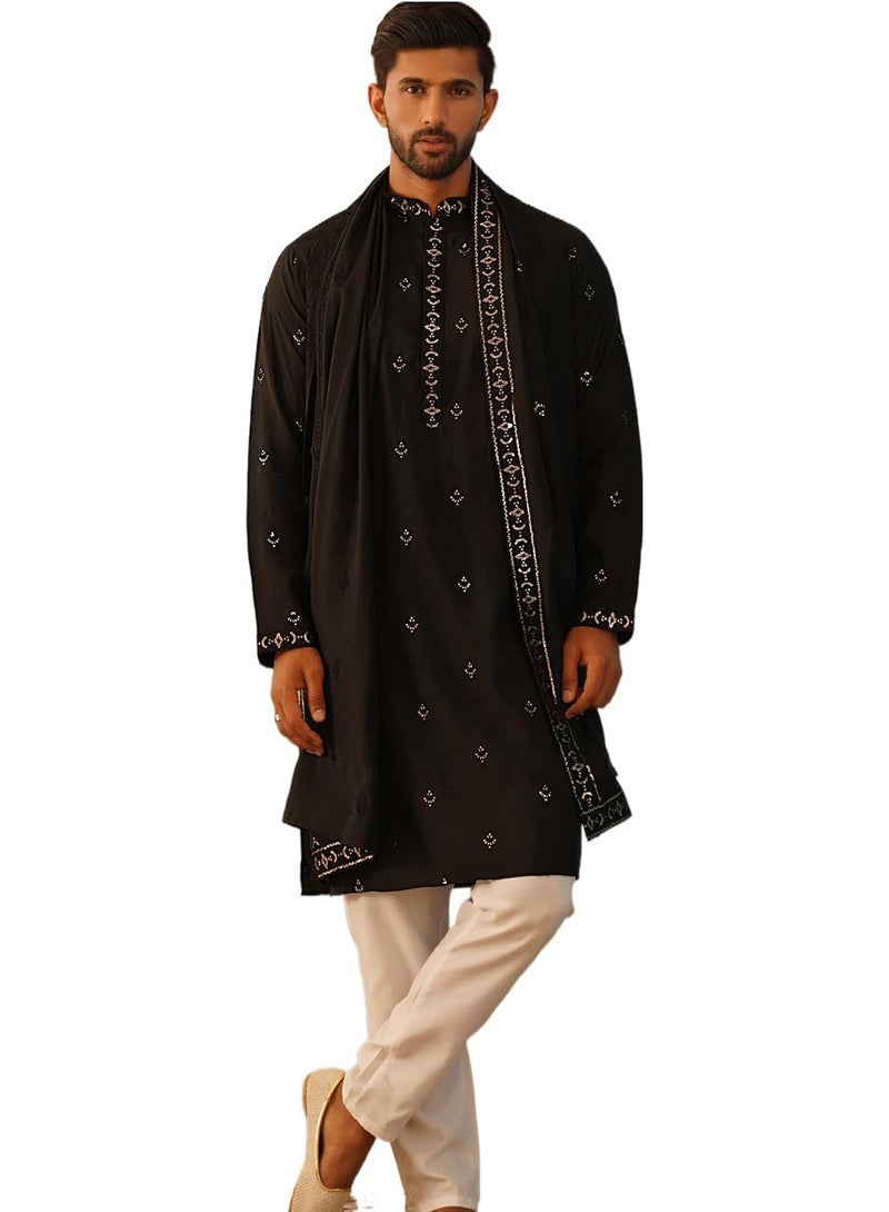 jompers جومبرز كورتا بيجاما أسود كلاسيكي مزخرف للرجال مع دوبتة - Image 1