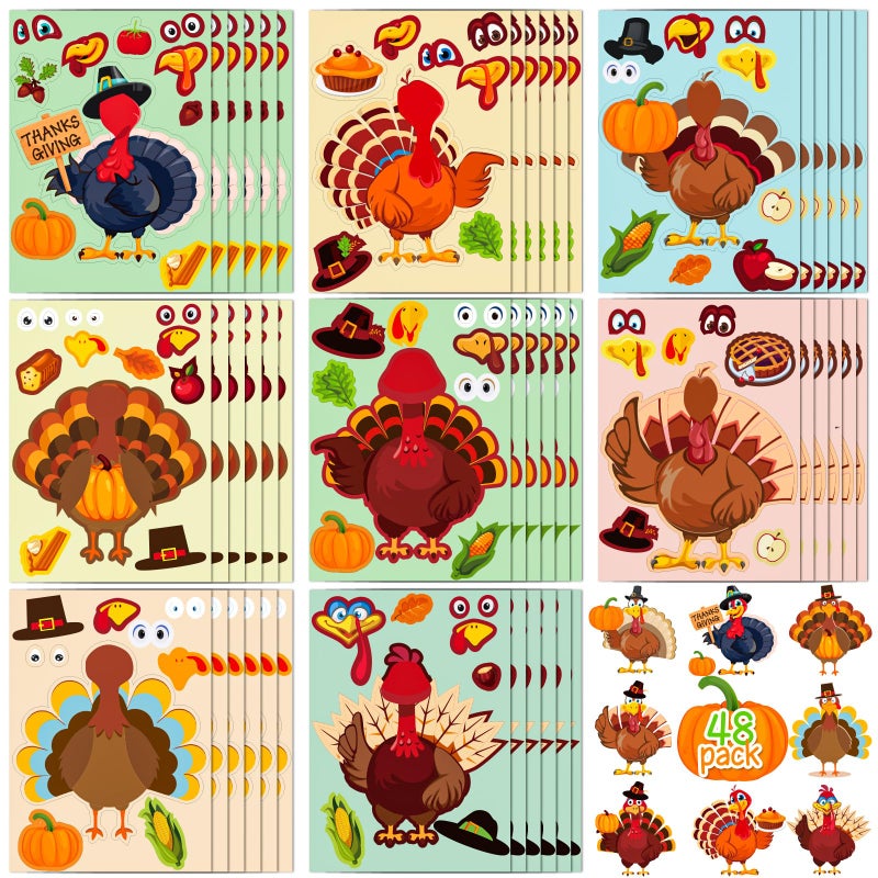 Max Fun 48 Sheets Thanksgiving Stickers for Kids Bulk Cute Holiday Stickers Funny DIY Crafts Activities Party Favors Game Gifts for Boys Girls - Image 2