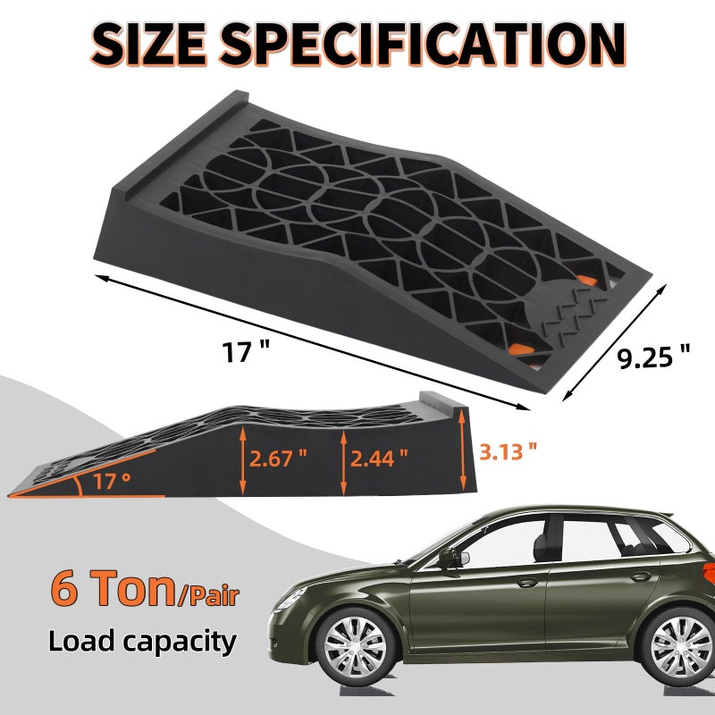 OULEME Low Profile Car Service Ramp - 2 Pack with Anti-Slip Pads for Lift Maintenance and Oil Changes, Low-Chassis Car Tire Ramps for Jack Support - Image 2