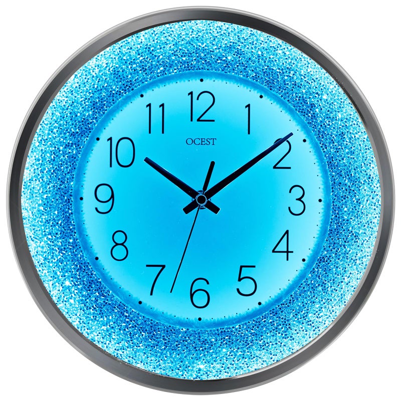 OCEST 12 Inch Wall Clocks Crushed Diamond Night Light, Silent LED Sparkle Glow in The Dark Decorative Large Display Clock for Bedroom, Living Room, Kitchen - Silver - Image 1