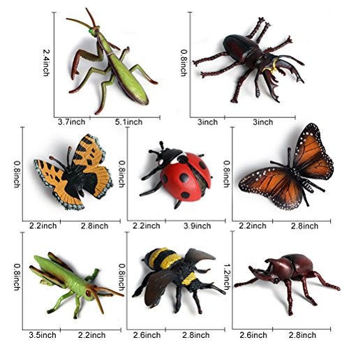 Odowalker 8 pcs Lifelike Assorted Plastic Insects Bugs Figures Realistic Sandbox 4 Butterfly Bee Ladybug Grasshopper MantisUangStag Beetle - Image 5