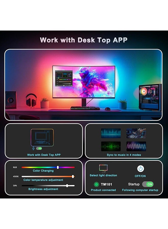 YelaJoy Monitor LED Backlights，LED Strip Lights That Sync with Screen Color or Music,RGBIC Computer Light Bar Behind Monitor，LEDs for Desk Gaming，USB Interface，Software Control，G100 (24 in) - Image 4
